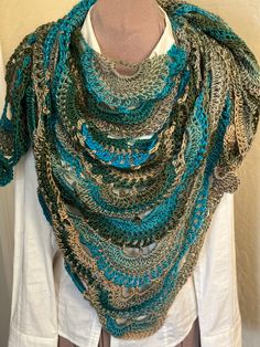 "Beautiful hand crocheted virus shawl. Made using Loops and Threads Facets yarn in Urban Sky. Soft and cozy. Approx 67\"the longest point across and 28\"long." Virus Shawl, Shawls And Wraps, Beautiful Hand, Hand Crochet, Le Point, Scarf Wrap, Scarf Accessory, Shawl, Art Collection