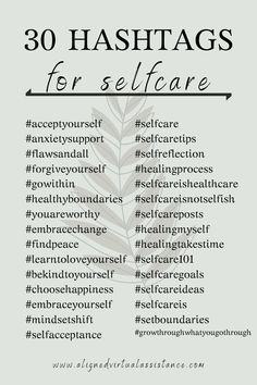 the words 30 hashtags for self care