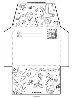 a paper box with an image of christmas decorations on the front and side, cut out into