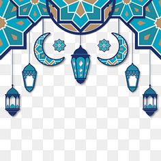 arabic lanterns hanging from the ceiling in blue and brown colors