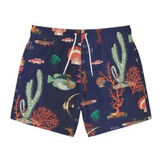 Nothing can swoosh down the summer heat like a dive into the sea - or into the nearest pool. These personalized swim trunks are here to take on your exclusive designs and most playful patterns. With an all-over-print capability accompanied by vivid colors, these swim trunks help you conquer the summer season in custom style.  .: Material: 100% polyester .: Mesh-lined side pockets .: Extra light fabric (3.54 oz/yd² (120 g/m .: Fast-dry fabric .: Mesh basket lining  .: Printed care label inside .: Coral Reef Print, Summer Beach Shorts, Mens Swim Trunks, Beach Shorts, Summer Heat, Care Label, Tropical Fish, Coral Reef, Summer Season