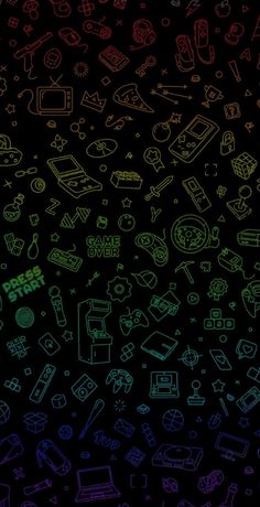 an image of colorful doodles on a black background that is very dark and blurry