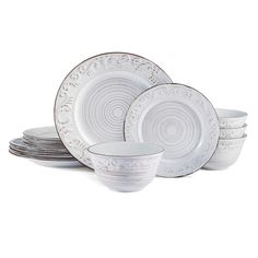 white dinnerware set with spiral design