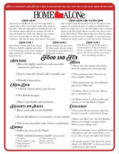 the menu for home alone, which includes an image of food and drinks