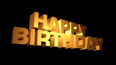 the words happy birthday are lit up against a black background with gold letters that spell out