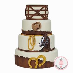 a three tiered cake with a horse on it