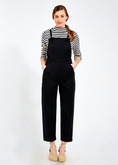 Black Overalls Outfit, Black Dungarees, Overalls Outfit, Black Overalls, Long Jumpsuits, Wardrobe Ideas, Cotton Twill Fabric, Work Clothes, Black Stretch