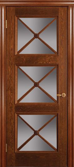 a wooden door with glass inserts on the front and side panels, which are made out of wood