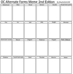 the printable menu for oc alternate forms meme is shown in black and white