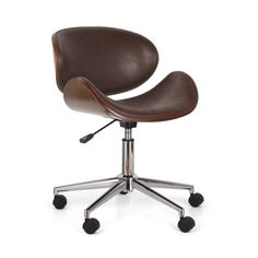 a brown office chair with wheels and casteors on an isolated white background, front view