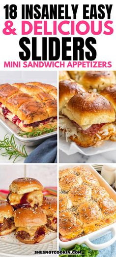 Slider recipes photo collage with text overlay. Mini Sandwich Appetizers, Leftover Turkey Sliders, Meatballs Sliders, Pepper Jack Chicken, Inexpensive Appetizers, Recipes To Feed A Crowd, Jack Chicken, Party Sliders, Toasted Sandwich Recipes