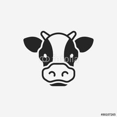 a black and white cow's head on a white background