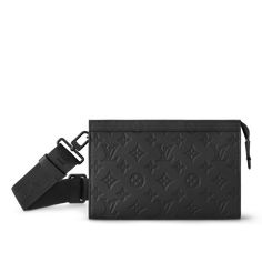 LOUIS VUITTON® - Gaston Wearable Wallet - Black Black Crossbody Bag With Embossed Logo, Black Leather Wallet For On-the-go, Black Travel Shoulder Bag With Embossed Logo, Black Shoulder Bag With Embossed Logo For Travel, Rectangular Travel Bags With Embossed Logo, Designer Black Pouch For Travel, Black Rectangular Wallet With Embossed Logo, Modern Black Wallet With Dust Bag, Designer Black Bag With Embossed Logo