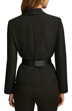 A graceful shawl collar and a cinched waist switch up the silhouette for this staple jacket. 23" length Front hidden-snap closure Shawl collar Removable belt Lined 96% polyester, 4% spandex Dry clean Imported Belted Blazer, Donna Karan, Nordstrom Store, Cinched Waist, Black Blazers, Black Fits, Shawl Collar, Snap Closure, Shawl