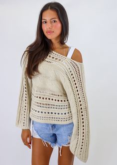 We are loving this cable knit crochet cropped sweater! The cropped length makes it perfect for pairing with high-waisted jeans or skirts. Whether you're dressing up for a night out or keeping it casual, this sweater is the perfect blend of cozy and chic. The Details Cable Knit Button Down Oversized Fit 60% Cotton, 40% Acrylic [#other] Machine wash warm Lay flat to dry Do not machine dry [/other] Cable Knit Crochet, Crochet Cropped Sweater, Going Out Skirts, Mini Skirt Dress, Bodycon Dresses Casual, Sweat Joggers, Corset Crop Top, Flare Leg Jeans, Sweater Sale