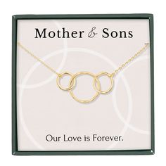 PRICES MAY VARY. MOTHER AND SON NECKLACE: Honor the infinite bond between mother and sons and let her know she’s always connected to you with this beautiful interlocking circles necklace. SPECIAL OCCASION GIFT: This simple yet elegant necklace is a lovely gift for a birthday, Christmas, Easter, or any other occasion! Give her a high quality piece of jewelry she will treasure for many years to come. QUALITY MATERIALS: All components of this necklace for women are made with precious metal, to hono Son Necklace, Mothers Rings, Sentimental Jewelry, Jewelry For Mom, Interlocking Circle Necklace, Circles Necklace, Sentimental Jewellery, Touch Love, Mother And Son