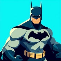 the batman animated character is standing in front of a blue background