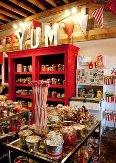 the candy shop is filled with lots of sweets