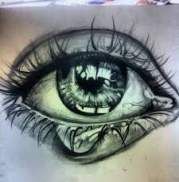 a drawing of an eye with long eyelashes