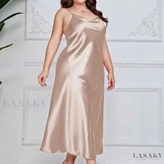 Lasaky - Premium Plus-Size Elegant Nightgown: Womens Luxe Satin Cowl Neck Cami Maxi Dress for Utmost Comfort and Style Loose Shorts Women, Silk Night Dress, Soft Sleepwear, Bridal Nightwear, Cowl Neck Cami, Silk Nightgown, Cami Maxi Dress, Silk Sleepwear, Dress Shirt Sleeves