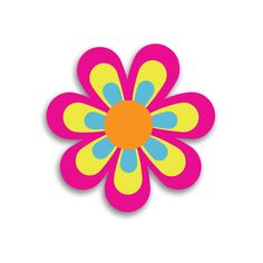 a pink flower with blue and yellow petals on it's center is cut out from the paper