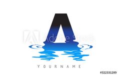 letter logo design with water reflection on white background, blue and black color for your company