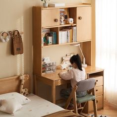 The new children's study table is here~ The integrated design of the desk and the bookcase has a large capacity and more storage to keep the desk tidy, and there are many details. Children's Desk, Kids Study Table, Childrens Desk, Student Home, Long Desk, Solid Wood Desk, Desk Tidy, Study Table, Colorful Table