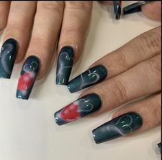 Cyberpunk Acrylic Nails, Y2k Nails Colorful, Neon Maximalist, Y2k Goth Nails Acrylic, Red Maximalist Nails, 90’s Airbrush Nails, Maximalist Nails, Heavenly Nails, Lexi Nails