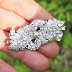 Once Upon A Diamond Brooch Vintage Art Deco Diamond Brooch Pin in Platinum 5.00ctw Luxury Platinum Brooches As Gift, Luxury Platinum Brooches For Gift, Elegant Silver Platinum Brooches, Elegant Brilliant Cut Brooches For Anniversary, Luxury White Gold Brooches For Wedding, Luxury Platinum Brooches, Platinum White Gold Fine Jewelry Brooch, Elegant Diamond Brooches With Brilliant Cut, Luxury Platinum Wedding Brooches