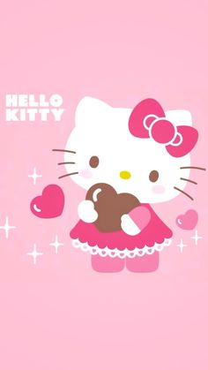 the hello kitty wallpaper is pink and has a brown teddy bear in her dress