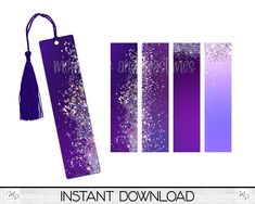 purple glitter bookmarks with tassels on them