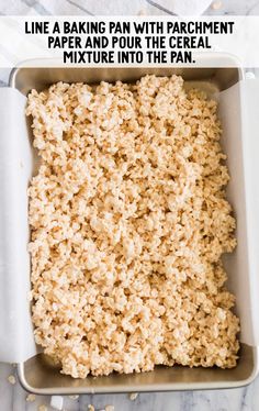 a baking pan with parchment paper and pour the cereal mixture into the pan to make rice