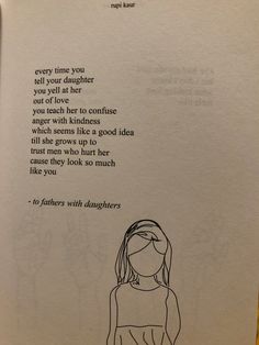 an open book with a drawing of a woman's face and words on it