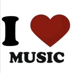 i love music sticker on a white background with black letters and a red heart