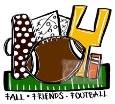 an image of a football with the letter u in it's center and other sports related items surrounding it