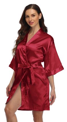 PRICES MAY VARY. ♥ AVAILABLE IN 5 SIZES: Small-XX-Large Available, These Silky Bathrobes are Standard US Size, Please Choose the Normal Size You Wear ♥ SILKY FABRIC: These Satin Robes are Made of 100% Silky Polyester ♥ CLASSIC DESIGN: These Kimono Robes are Short Length, Sexy V Neck Design, 3/4 Sleeves, 2 Side Pockets, 2 Inner Tie and 1 Detachable Belt ♥ PERFECT GIFT: These Solid Color Robes are Perfect for Sleepwear, Lounge Wear, Wedding Party, Bridal Shower, Lingeri Bridesmaid Bathrobe, Silky Robe, Pyjama Satin, Belted Robe, Satin Kimono, Satin Short, Women's Robe, Short Kimono, Womens Robes