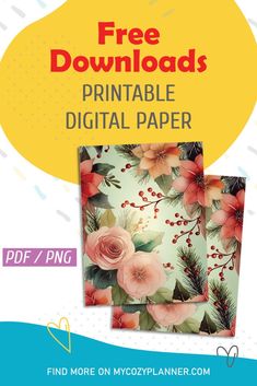 Free Printable Digital Floral Papers for Any Paper Craft Planner Layout, Washi Tapes