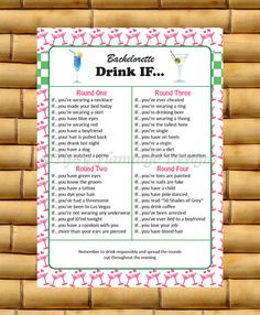 a printable drinking game for adults to play on the bamboo wall, with drinks in glasses