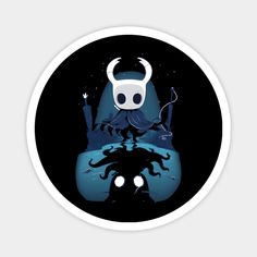 a sticker with an image of a demon in the middle of a dark forest