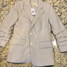 Adorable Michael Kors Blazer. Pictures Do Not Do It Justice! Linen Type/Color. Nwt. Size 2. Blazer Pictures, Michael Kors Fitted Spring Outerwear, Michael Kors Tailored Notch Lapel Blazer, Michael Kors Fitted Notch Lapel Outerwear, Black Winter Jacket, Floral Print Blazer, Navy Blue Blazer, Wool Coat Women, Military Style Jackets