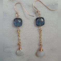 Beautiful Handmade Earrings Plated In 14k Gold With Moonstones And Faceted Blue Topaz!! Elegant Blue Moonstone Earrings, Ear Art, Earring Inspiration, Earring Ideas, Earrings Inspiration, September 19, Buy Buy, Beaded Jewelry Diy, Jewelry Diy