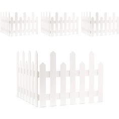 three white picket fences are shown against a white background