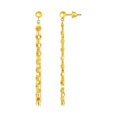 Buy LOVCIA Luxury Dazzling 14k Yellow Gold Textured Chain Drop Earrings Video Overlay, Gold Polish, Fine Jewellery Earrings, Gold Texture, Ring Collections, Unique Earrings, Metal Stamping, Post Earrings, Chains Necklace