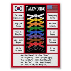 a poster with the words taekwondo written in different languages and colors on it