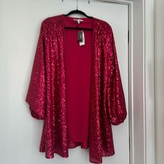 This Jacket Has Been In My Closet For Two Years Plus Collecting Dust. Very Cute, But I Just Haven't Been Able To Find An Occasion To Wear It For. Sequined Long Sleeve Outerwear For Spring, Long Sleeve Sequin Outerwear For Spring, Long Sleeve Sequined Outerwear For Fall, Red Long Sleeve Sequined Outerwear, Winter Night Out Open Front Outerwear, Red Long Sleeve Cardigan For Party, Red Long Sleeve Party Cardigan, Olivia Culpo, Sequin Jacket