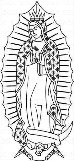 an image of the virgin mary with stars on her head and arms, in black and white