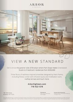 an advertisement for a new residential development in the heart of san francisco, california with furniture and decor