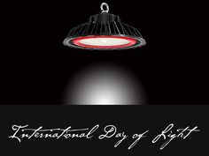 the international day of light logo is displayed on a black and white background with an image of a hanging lamp