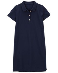 Crafted in a soft cotton blend and made to last, this polo dress is a must-have for everyday school wear. Plus is has short sleeves to keep her cool and functional buttons at the collar. Classic Polo Dress With Collared Neckline For Workwear, Fitted Collared Preppy Polo Dress, Fitted Collared Polo Dress In Preppy Style, Classic Polo Dress With Polo Collar, Classic Collared Polo Dress For Work, Casual Cotton Polo Dress For Work, Blue Casual Polo Dress For Summer, Casual Blue Polo Dress For Summer, Classic Fitted Cotton Polo Dress