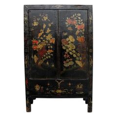 19th Century Chinoiserie-Style Black Elm Cabinet Wardrobe Upcycle, Paint Cupboards, Stenciling Furniture, Chinoiserie Cabinet, Antique Chinese Cabinet, Rustic Accent Table, Clever Furniture, Two Panel Doors, Chinese Chinoiserie